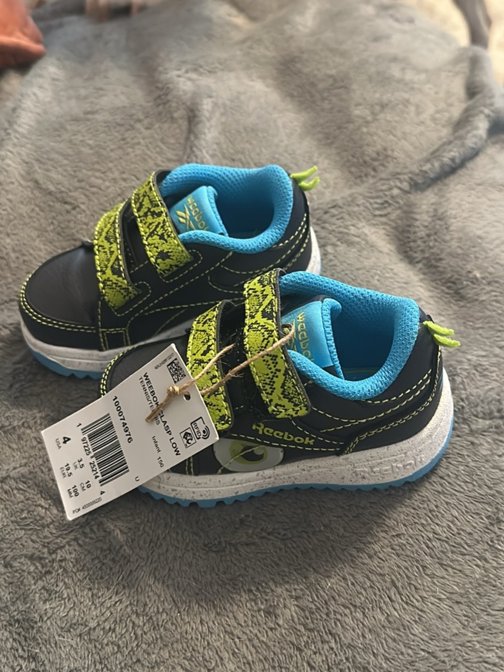 Reebok Kids Black, Neon Green & Bright Blue Hook-and-Loop Sneakers